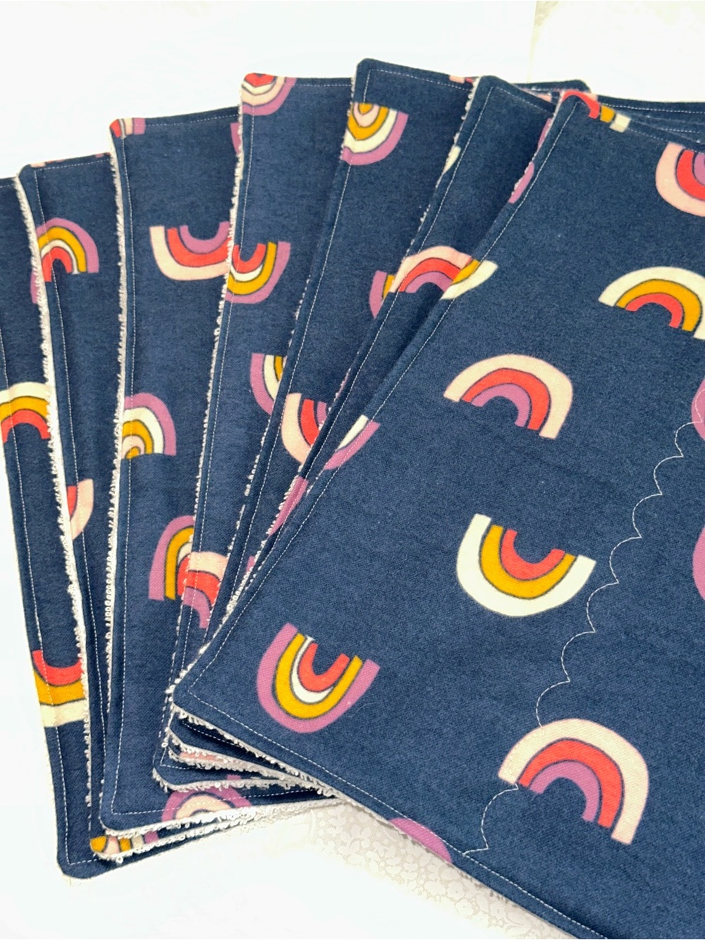 NEW! Handmade NoPaper Hand Towels Navy Pink Retro Arc Terry Cloth Roll 7pc - Picture 6 of 8